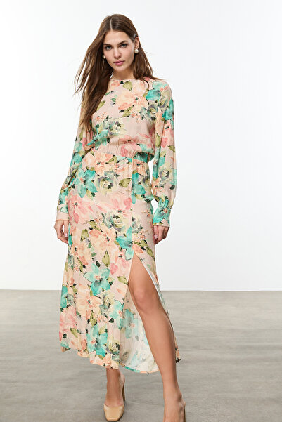 Mudo Flower Pattern Slit Long Dress