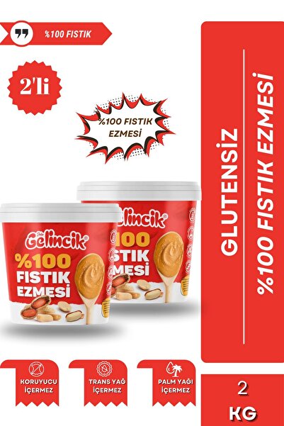 Gelincik 2'li Set Fıstık Ezmesi Şekersiz %100 Saf Doğal Katkısız Taze Çekim Glutensiz Doğal Fıstık Ezmesi 2KG