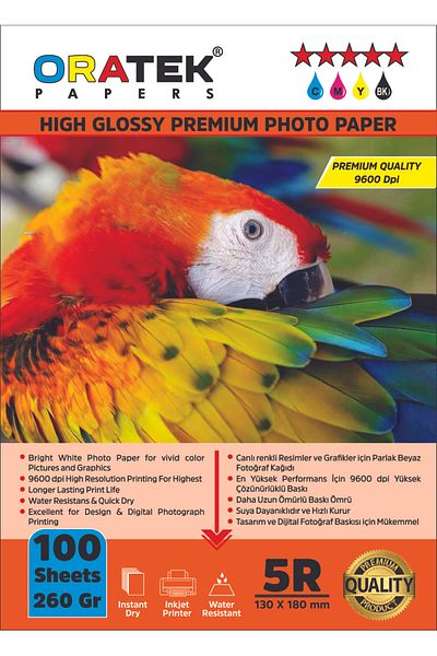 ORATEK Canon Gi-490 G3410 - Evertday Premium Glossy Photo Paper 260g 100 Pieces 13X18Cm