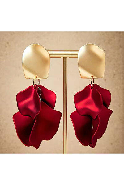 Hector&Co. Jewellery Şarap Kırmızısı Akrilik Vintage Gül Yapraklı Çiçek Küpe