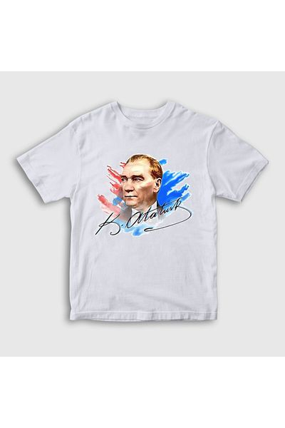 Presmono Tricou alb unisex pentru copii - 19 mai, 29 octombrie, 23 aprilie Signature Atatürk Pattern 501479 tt