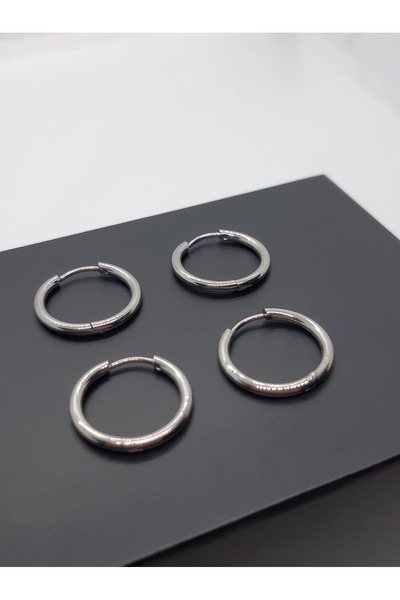 Set 12 mm Antialerjik Paslanmaz (2 Çift Ekonomik Paket) Çelik Halka Küpe ( Kalınlık: 1,6 mm )