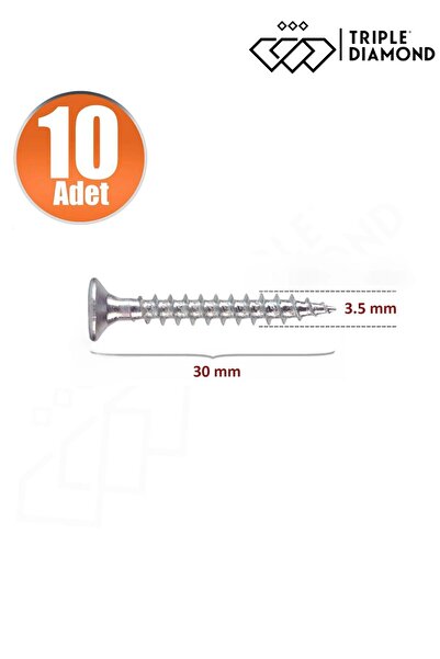Triple Diamond 3,5 X 30 Ölçülü Vida-Kulp Vidası Dolap Kapağı Ölçüsünde Sivri Yıldız Uçlu Sunta Vidası (10 ADET)