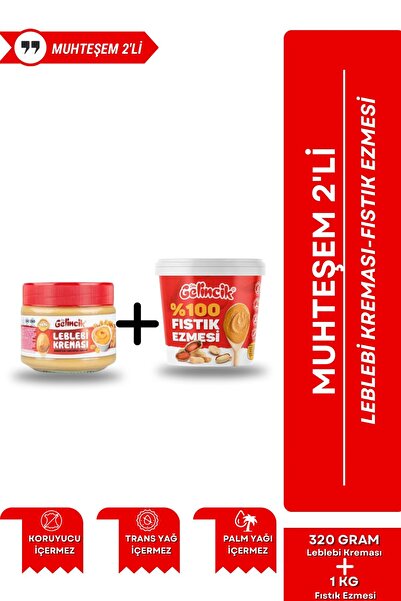 Gelincik 2'li Set 320G Leblebi Kreması ve 1KG Şekersiz %100 Saf Katkısız Taze Çekim Glutensiz Fıstık Ezmesi