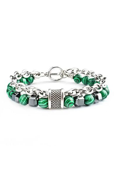 Element Malachite Stone Stainless Steel Bracelet