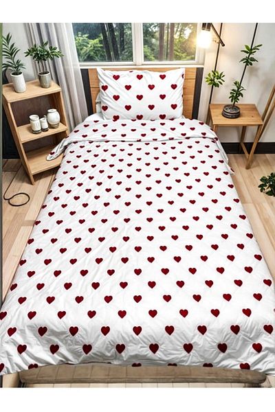 DENİZLİ ÇEYİZ Heart Pattern Single Duvet Cover Set