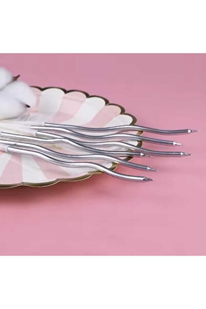 PARTİ AŞKI Gümüş Renk Spiral Krom Mum - 6 Adet 15 Cm Doğum Günü Pasta Mumu
