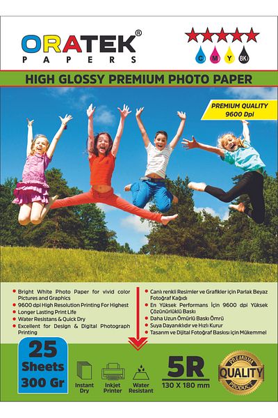 ORATEK Epson T664/6641 Et4500 - Premium Glossy Photo Paper 13X18Cm, 300 Gr., 25 Pcs
