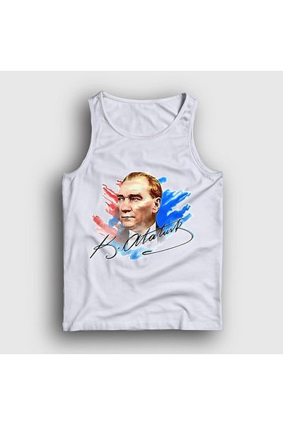 Presmono Unisex Alb 19 mai 29 octombrie 23 aprilie Signature Atatürk Tank Top 501463 tt