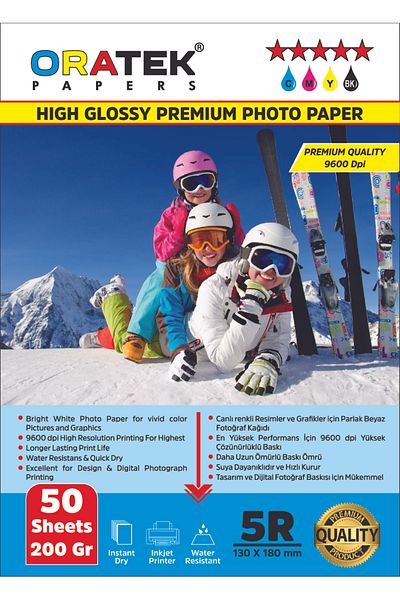 ORATEK Epsont664/6641 L130 - Premium Glossy Photo Paper 13X18Cm, 200Gr, 50 Pieces