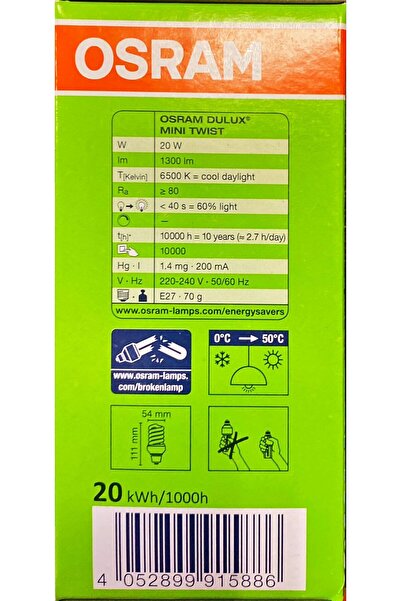 BOYTAŞ TASARRUFLU AMPUL 2O WATTOSRAM BEYAZ IŞIK