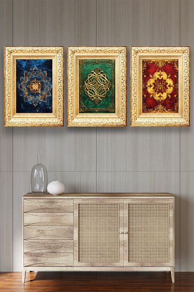 Nod Golden Frame Look 3 ξεχωριστά μοτίβα και πολύχρωμο σετ ζωγραφικής, σπίτι, διακοσμητικό τοίχου σαλονιού