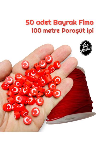 Flea Market 50 komada zastavica od fimo perli i 100 metara padobranskog užeta