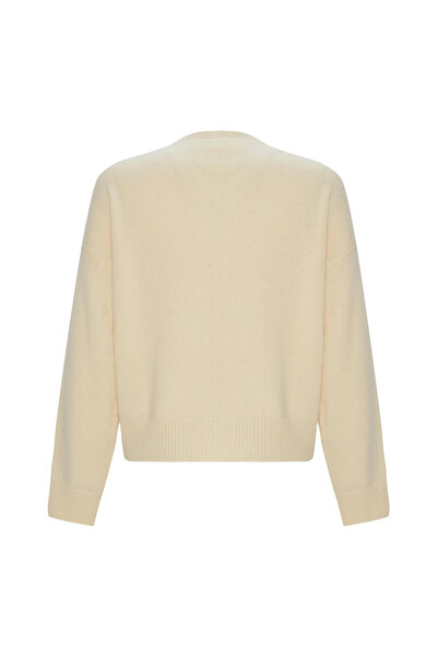 Exquise Bisiklet Yaka Kristal Taş El İşli Regular Yün Triko Kazak