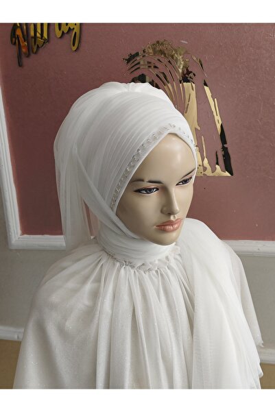NurAy White Bridal Head Ready Turban Ready Wrap Ready Veil