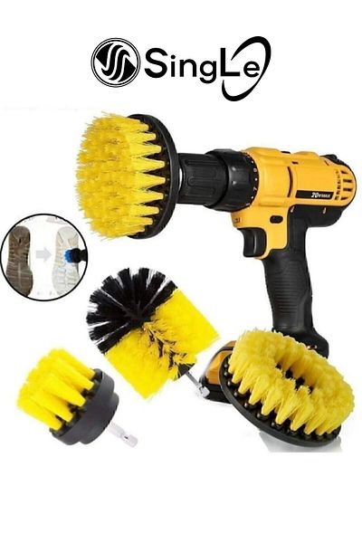 Single Set of 3 Bathroom Bathtub Shower Cabin Car Tire Seat Washing Cleaning Brush Attachable to Drill Bit