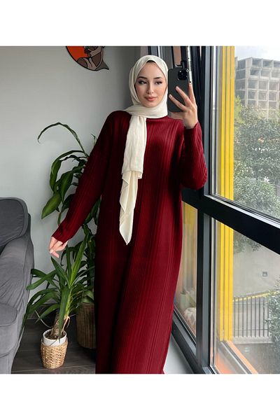 MAXXANA Rochie modestă supradimensionată, cu jumătate de gât țesut, tricot cu nervuri, mărimea 38-44