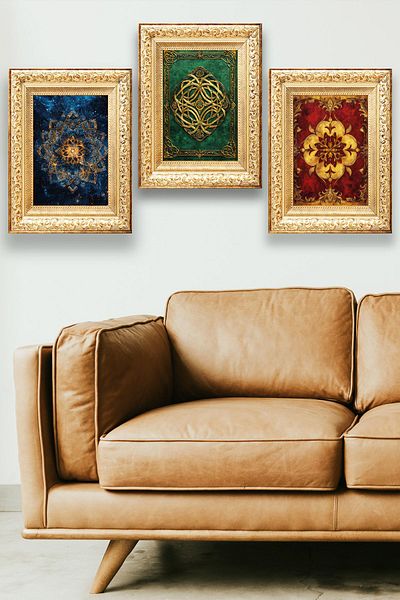 Nod Golden Frame Look 3 ξεχωριστά μοτίβα και πολύχρωμο σετ ζωγραφικής, σπίτι, διακοσμητικό τοίχου σαλονιού