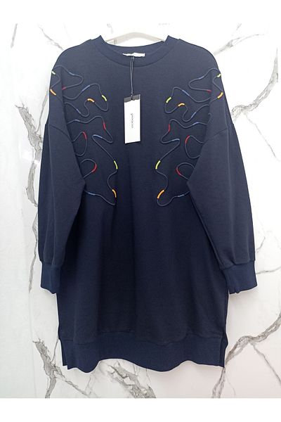 Puane Women's Colorful Self Patterned 2 Thread Dark Blue Tunic 10567