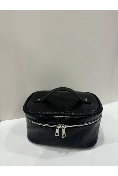 ErcanBag Women's Makeup Bag Black Clutch Bag with Zipper Handle