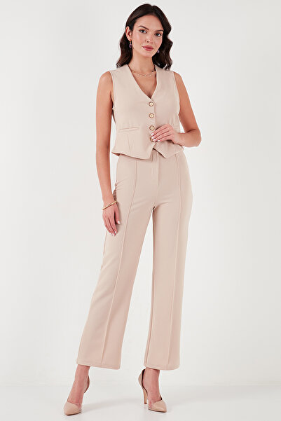 Lela Standart Fit Çimalı Yüksek Bel Düz Paça Pantolon  PANTOLON 5865972