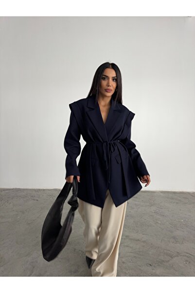 HK Style سترة نسائية كبيرة الحجم بحزام على الكتف