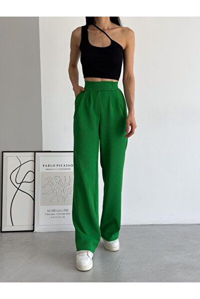 SUSEEMODA Zeleno Palazzo pantalone - Sa likrom i tkanina sa čičkom i petljom ...