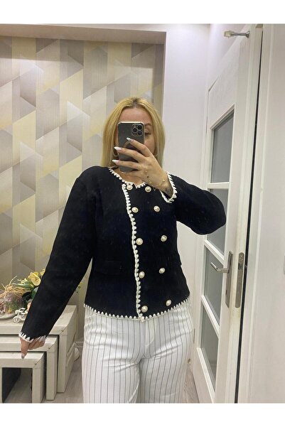 SUSEEMODA Gold Düğme Detay Triko Ceket Siyah