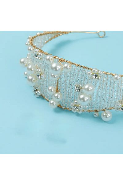 Eva Flore Stylish Gold-Toned Bridal and Maternity Crown Decorated with Pearls and Stones - for Engagement and New Birth