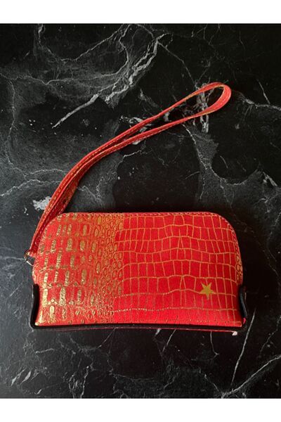 Pinkylola Make -up Model Nar çiçeği gold yılan baskılı Cüzdan & Makyaj Çantas...