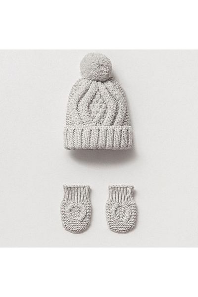 cskticaret Mother Baby Unisex 0-6 / 6-12 Months Patterned Beanie Gloves Set