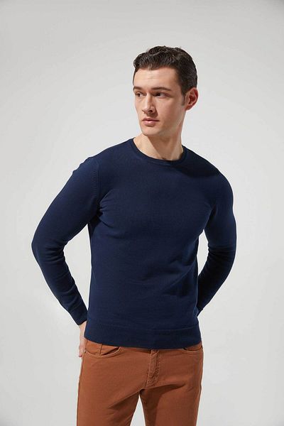 D'S Damat Pulover slim, albastru bleumarin, 100% bumbac
