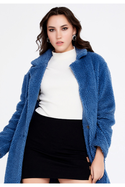 istanmall Palton de culoare uni Palton de lână - CAV88209_BLU