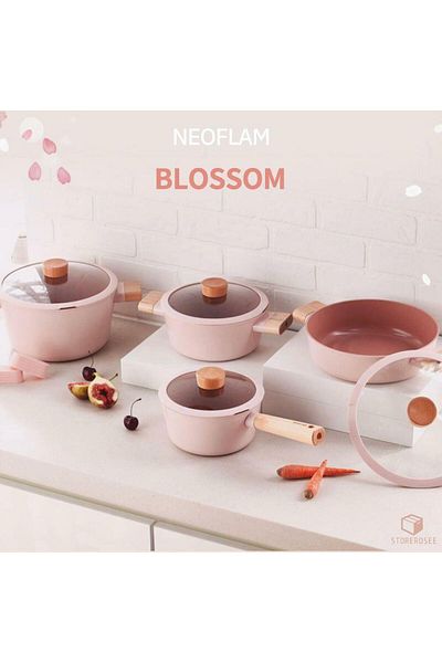 NEOFLAM وعاء عميق من الألومنيوم المصبوب باللون الوردي مقاس 24 سم