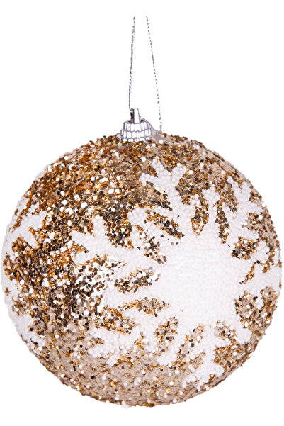 Herdekora Πρωτοχρονιάτικη μπάλα με παγιέτες σε σχήμα λευκής νιφάδας χιονιού 2 Συσκευασία Σαμπάνια 9 εκ.