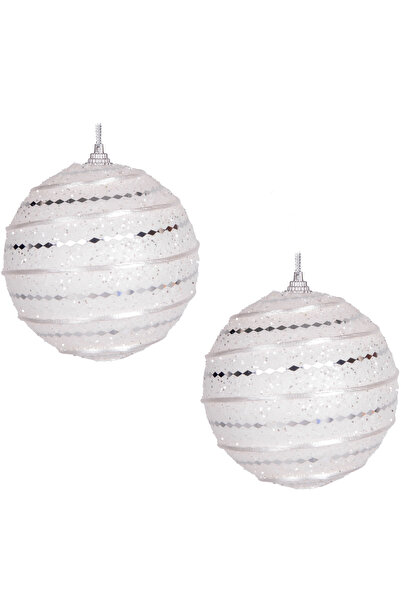 Herdekora Новорічна куля зі срібним візерунком, 2 шт. в упаковці, біла, 9 см.