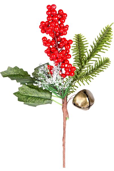 Herdekora Christmas Flower - Snowy Pique Berry, Red-Green with Bells, 30 cm