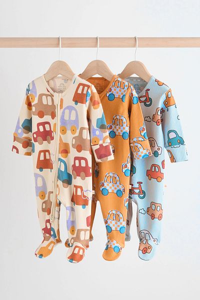 Next Baby طقم أكياس نوم مكونة من 3 قطع من القطن العضوي بنسبة 100% بنمط سيارة بألوان زاهية ALYN26376