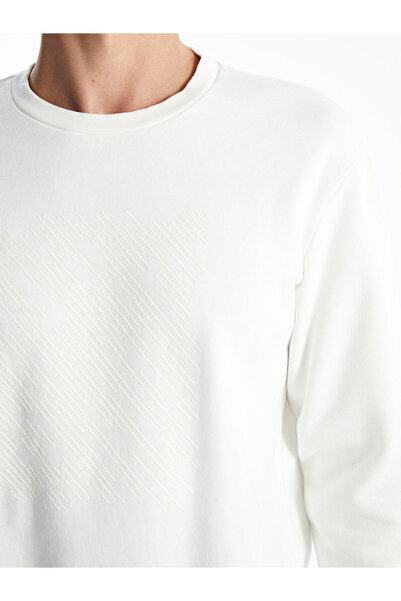 LC Waikiki LCW Vision Екрю Велосипедна комір Довгі рукави Принт Чоловічий світшот