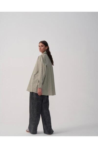 QOOQ STORE ÇİZGİLİ GÖMLEK YEŞİL