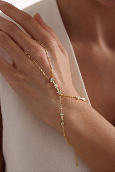 Nereze 925 Ayar Gümüş Gold Kaplama Zirkon Taşlı Ok Tasarım Şahmeran Bileklik