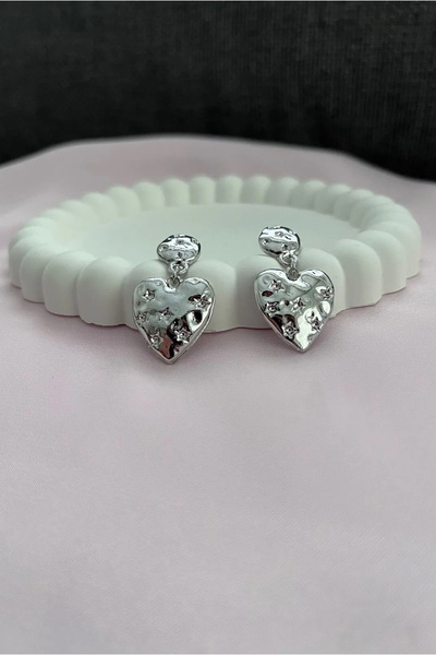 Alexis Carrel Silver Colored Women's Earrings - Heart Dangle Design