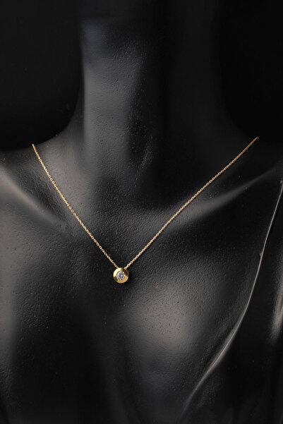 Bilezikci Tek Taşlı Yuvarlak Tasarım 22 Ayar Altın Kolye