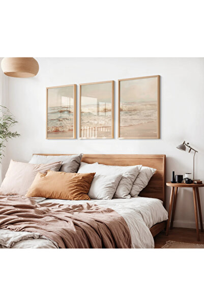 woodhomeworks Ahşap Çerçeveli 3 Lü Soyut Tablo Home Ev Salon Oturma Odası Yat...