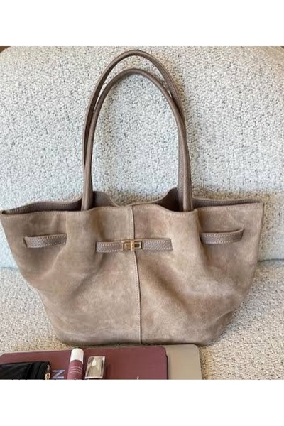 SHIKIRTI Süet Büzgülü Model Kilit Kapamalı Kadın El ve Omuz Çantası