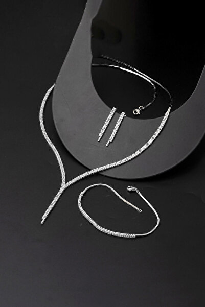 Bilezikci İki Sıra Beyaz Altın Su Yolu Kolye Seti