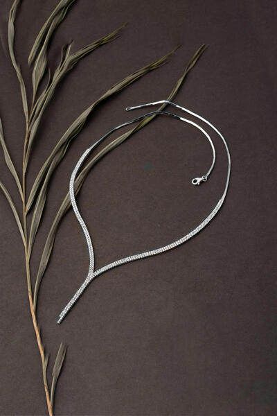 Bilezikci İki Sıra Beyaz Altın Su Yolu Kolye Seti