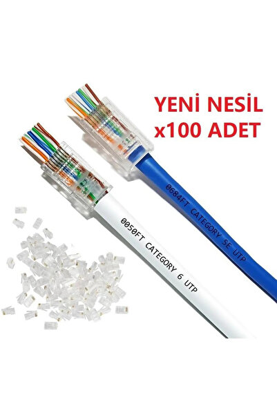 harry 100 Adet Yeni Nesil (Delikli, Açık Uçlu) Cat5 Cat6 EZ RJ45 Konnektör UTP Jack