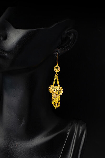 Bilezikci Hint Tarzı Püsküllü Sarkıt Altın Küpe