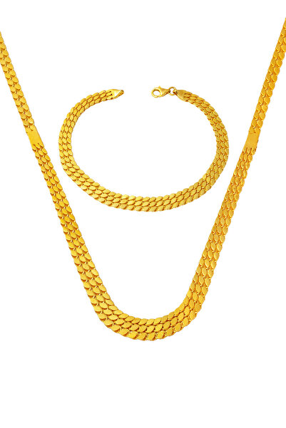 Bilezikci Bileklik & Kolye Zincir Örgü Altın Takı Seti